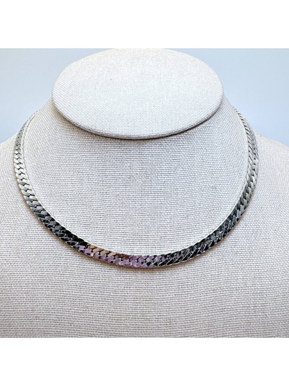 Monet Curb Cuban Link Silver Tone Necklace Fold Over Clasp 15.5" L